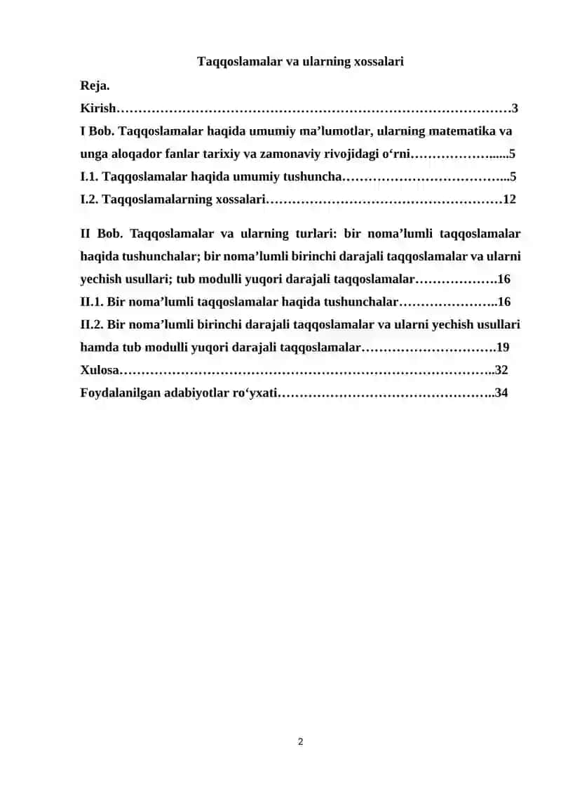 Taqqoslamalar va ularning xossalari 2