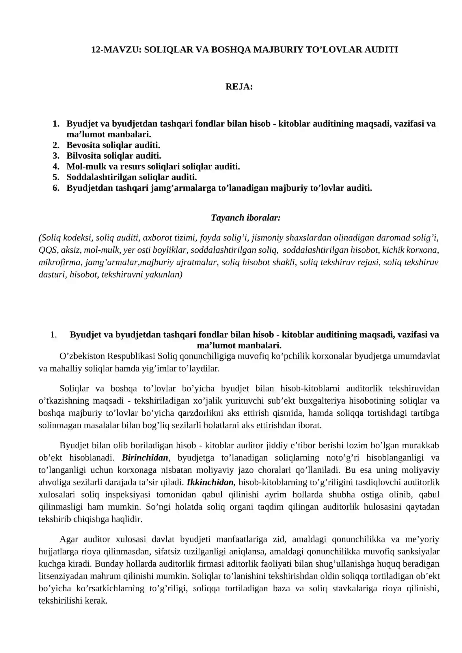 SOLIQLAR VA BOSHQA MAJBURIY ТO’LOVLAR AUDIТI 2