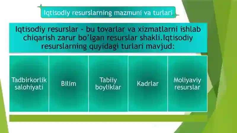 Iqtisodiy resurslarning mazmuni va uning turlari 2