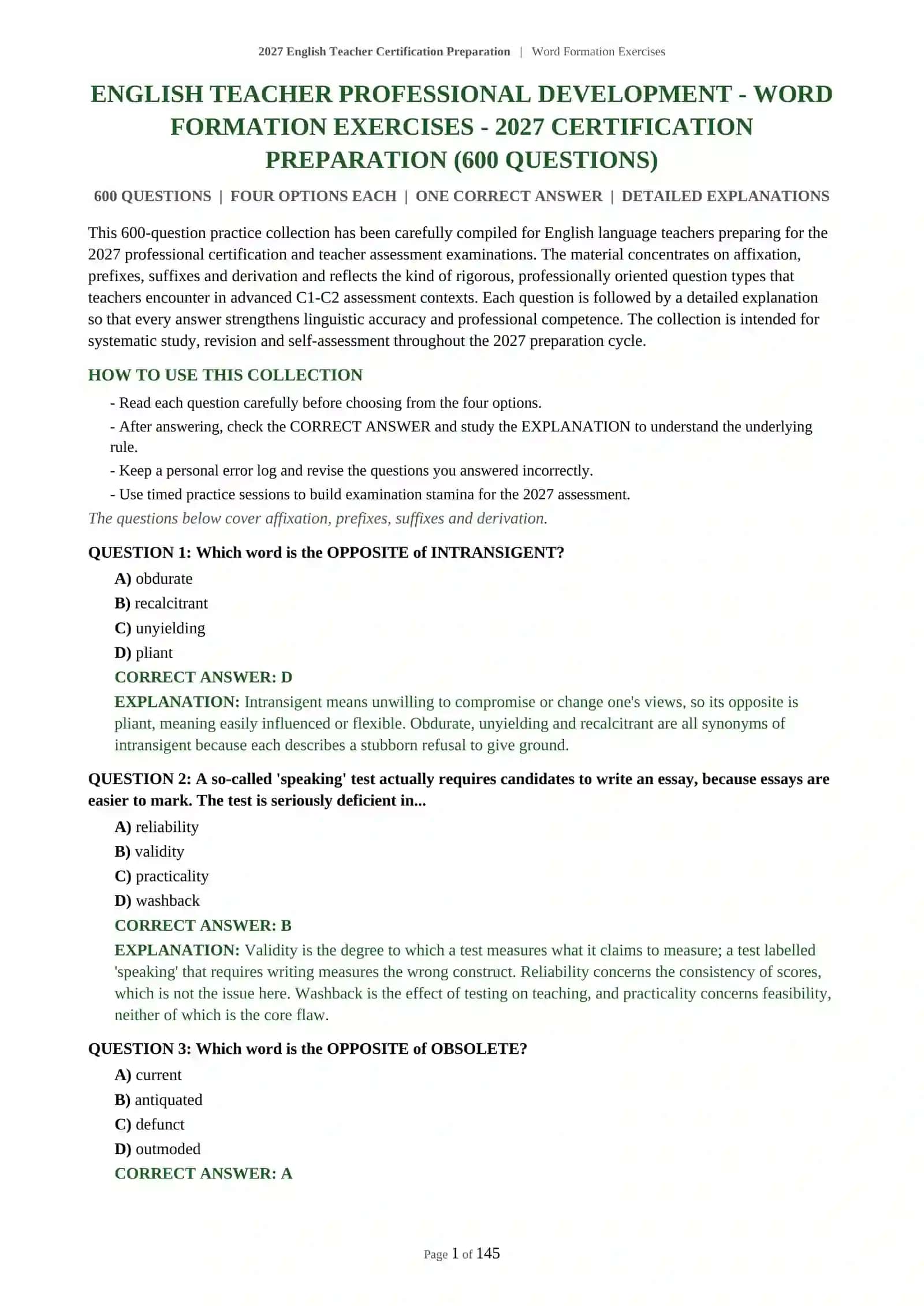 English Teacher Certification Preparation | Word Formation Exercises 2