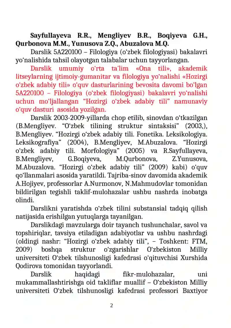 Hozirgi o‘zbek adabiy tili 2