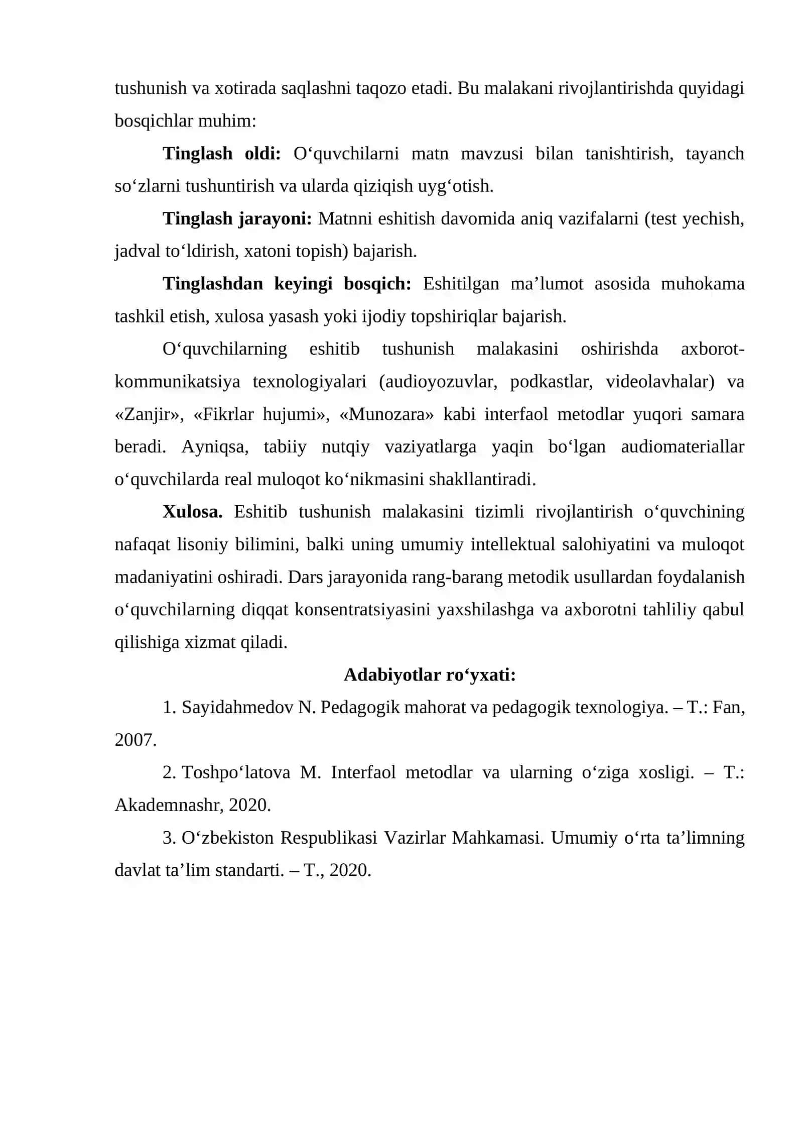 O‘quvchilarning eshitib tushunish malakasini rivojlantirish 2