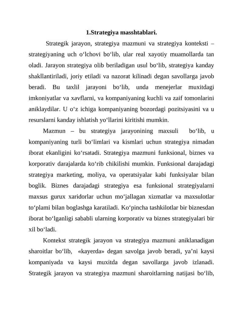 strategik rejalashritishning Vazifalari 2