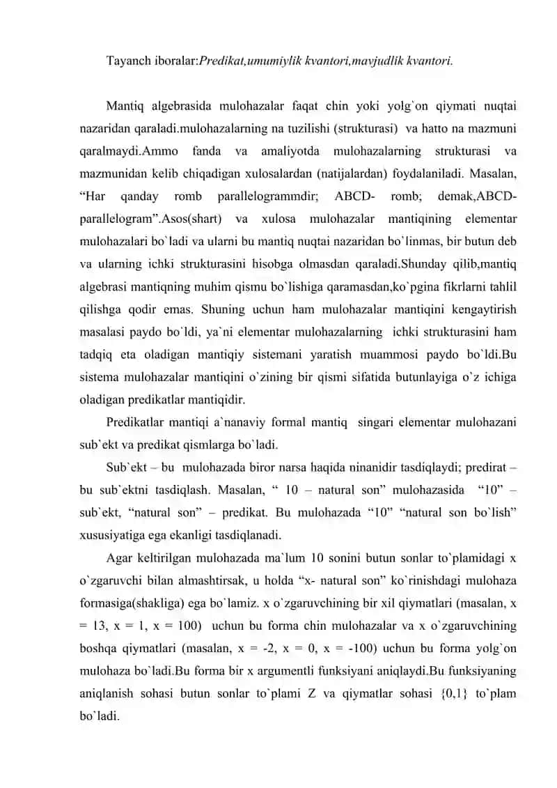 Predikatlar mantiqi 2