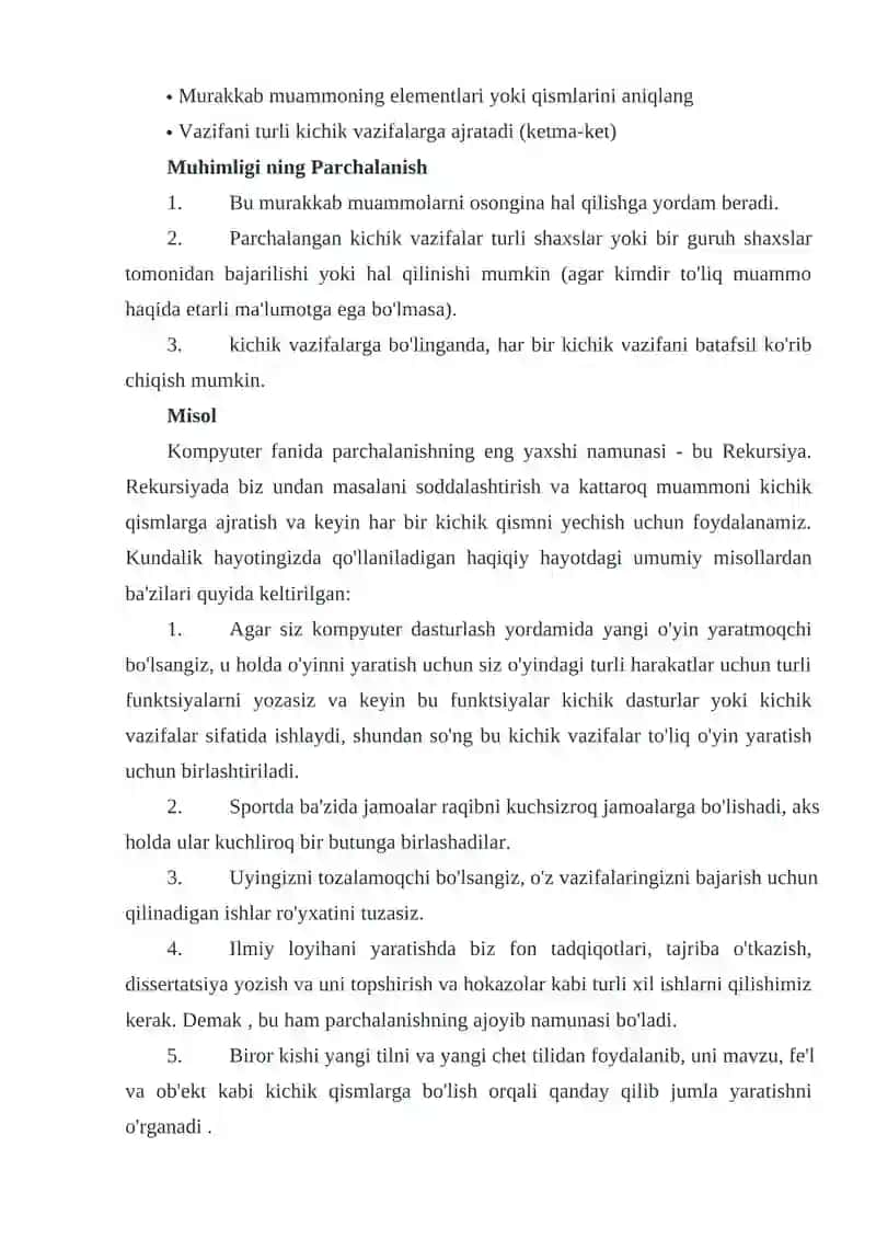 Algoritmlarda parchalanish usullari 2