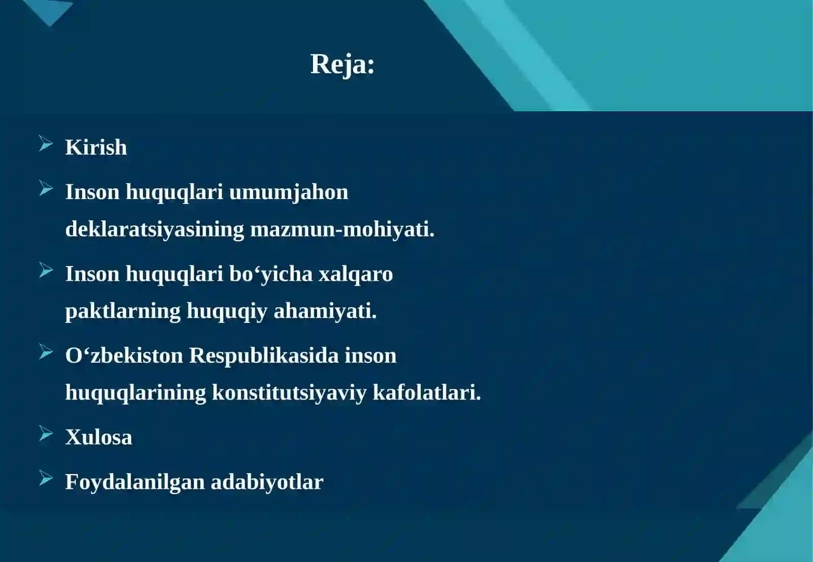 Inson huquqlari umumjahon deklaratsiyasi va inson huquqlari bo’yicha 2