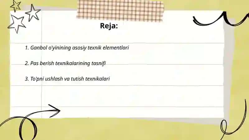 Ganbol o'yinining asosiy texnik elementlari 2