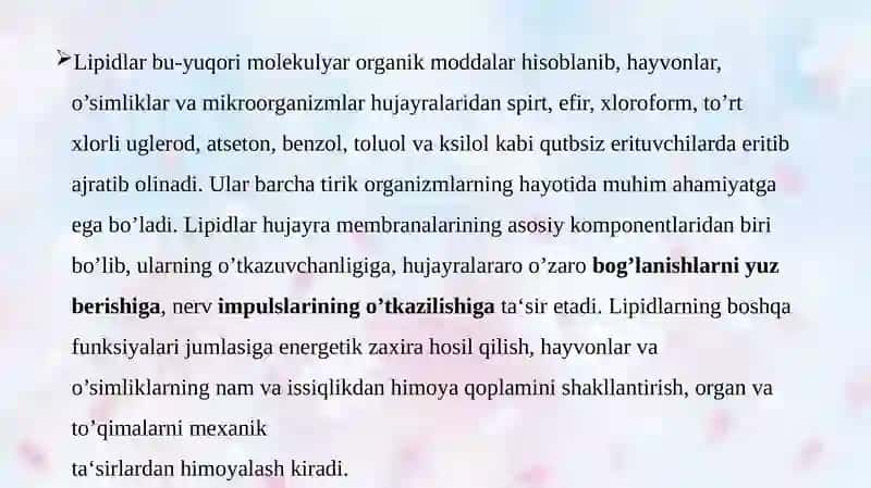 Lipidlar va oddiy yog’lar 2