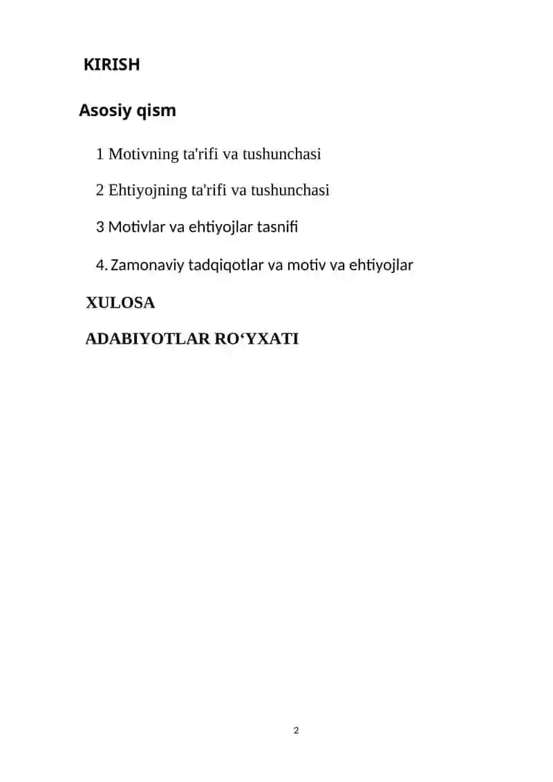 Motiv va ehtiyojning ta'riflari ularning tasnifi 2