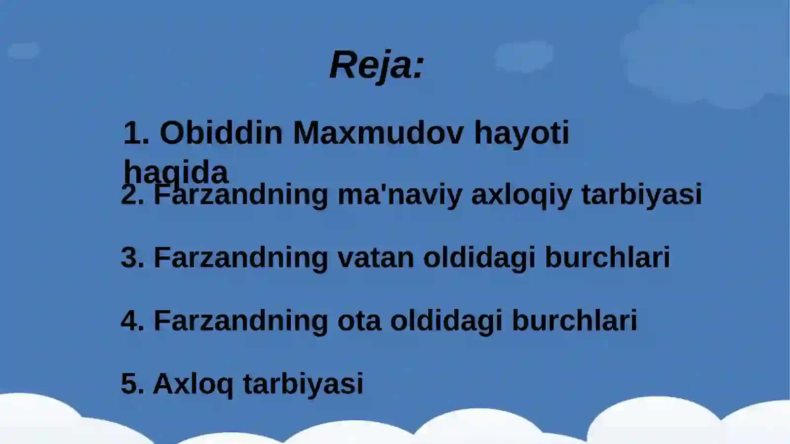 OBIDDIN MAHMUDOVNING ,,
FARZANDNOMA " ASARIDA SHAXS
Tarbiyasi. 2