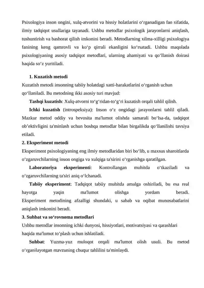 PSIXOLOGIYANING TADQIQOT METODLARI 2