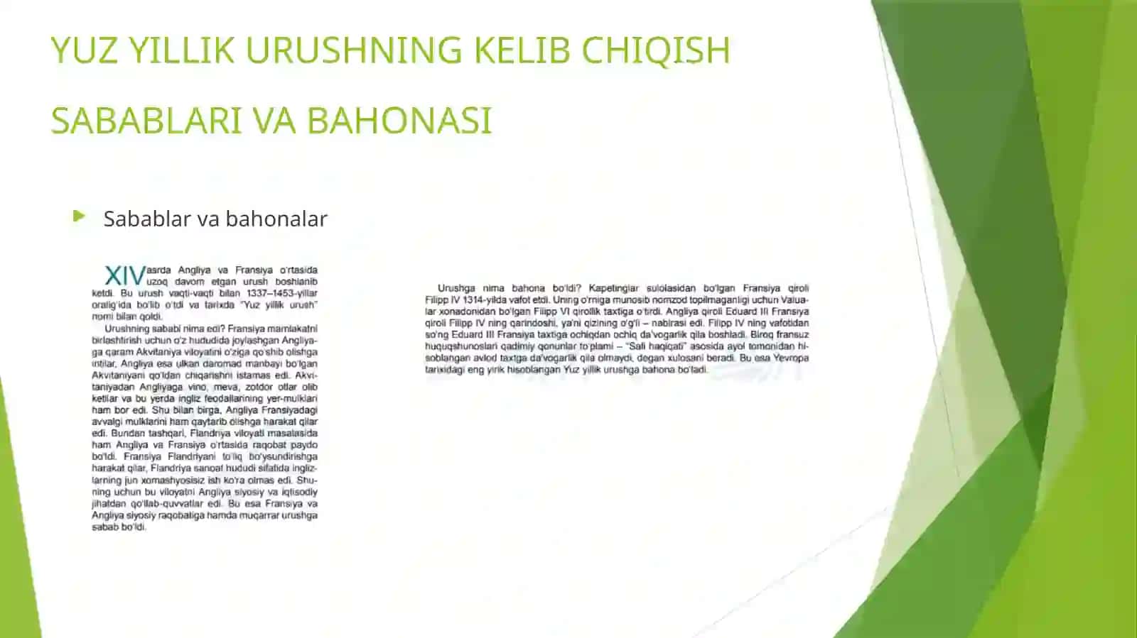 Yuz yillik urush sabablari,yakunlar,oqibatlari 2
