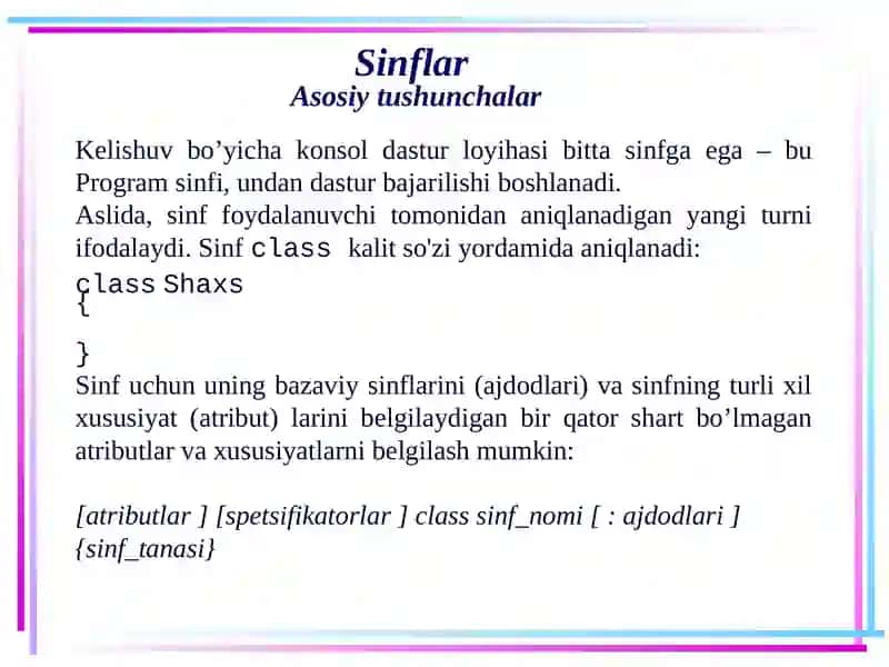 Sinflar Asosiy Tushunchalar 2