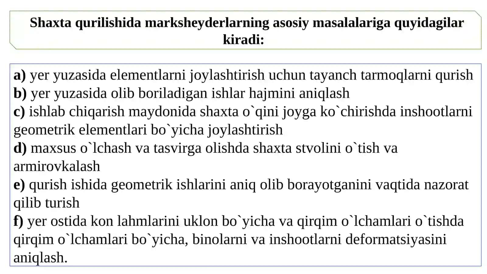 8-Mavzu Qurilish-montaj ishlarini olib borishning marksheyderlik nazorati 2