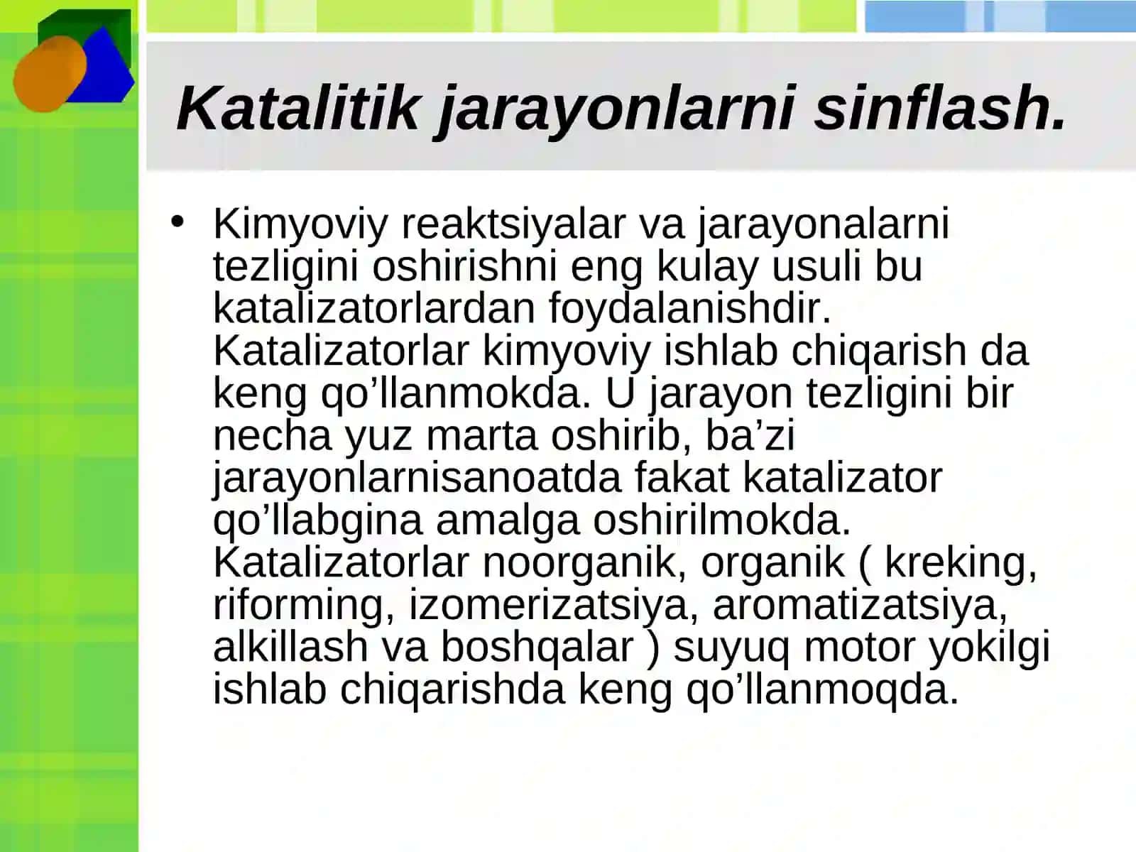 Katalitik jarayonlarni ishlab chiqarishda tutgan o`rni va vazifalari 2