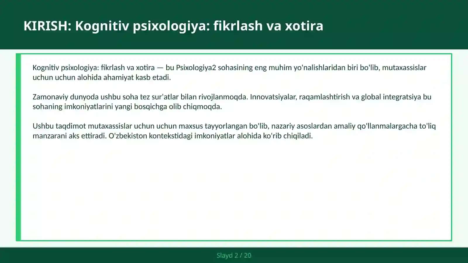 KOGNITIV PSIXOLOGIYA: FIKRLASH VA XOTIRA 2