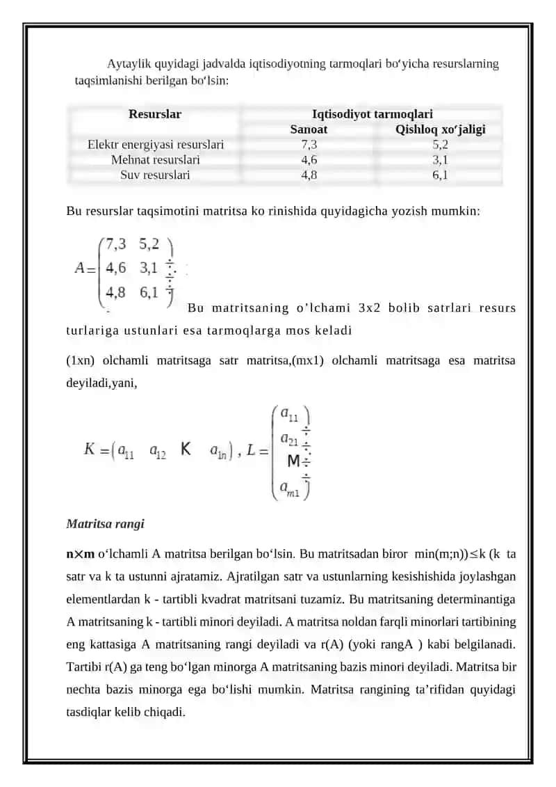 Matritsaning rangi 2