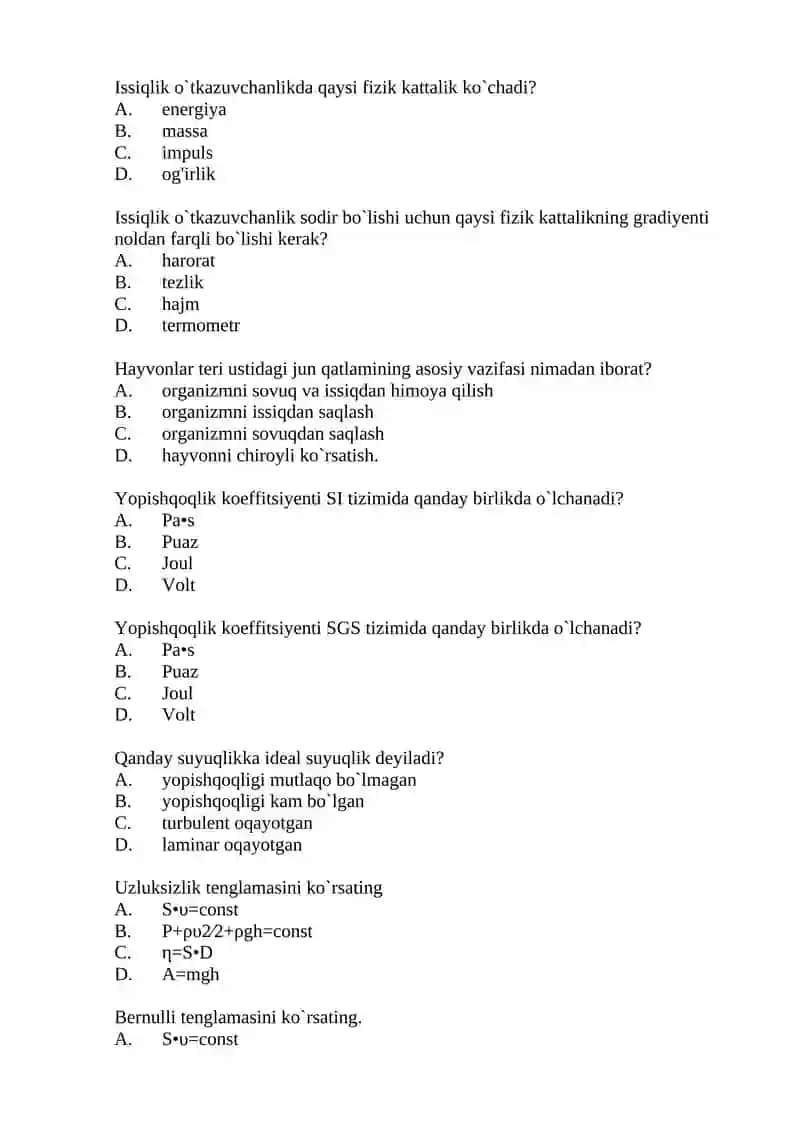 Biofizika va radiobiologiya TEST 2