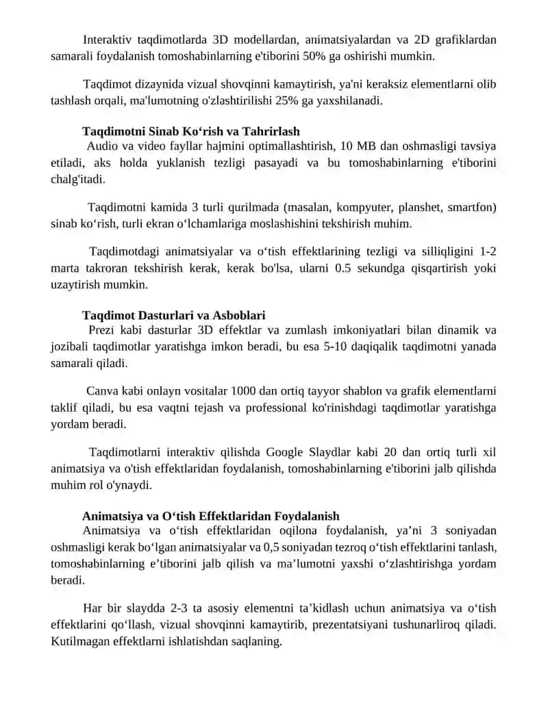 Berilgan mavzular boʻyicha interfaol taqdimotlar tayyorlash 2