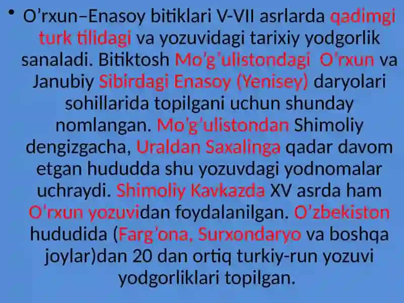 O’RXUN-ENASOY YODGORLIGIHAQIDA QISQACHAMA’LUMOT 2