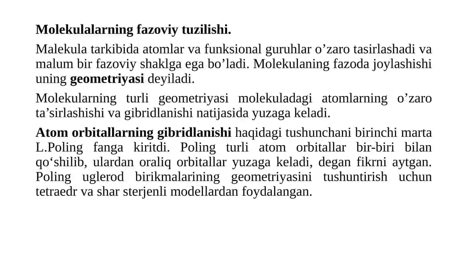 Molekulalarning fazoviy tuzilishi 2