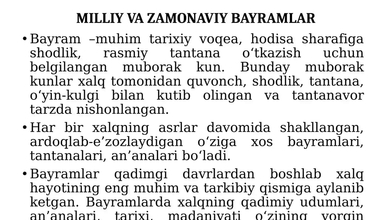 MILLIY VA ZAMONAVIY BAYRAMLAR 2