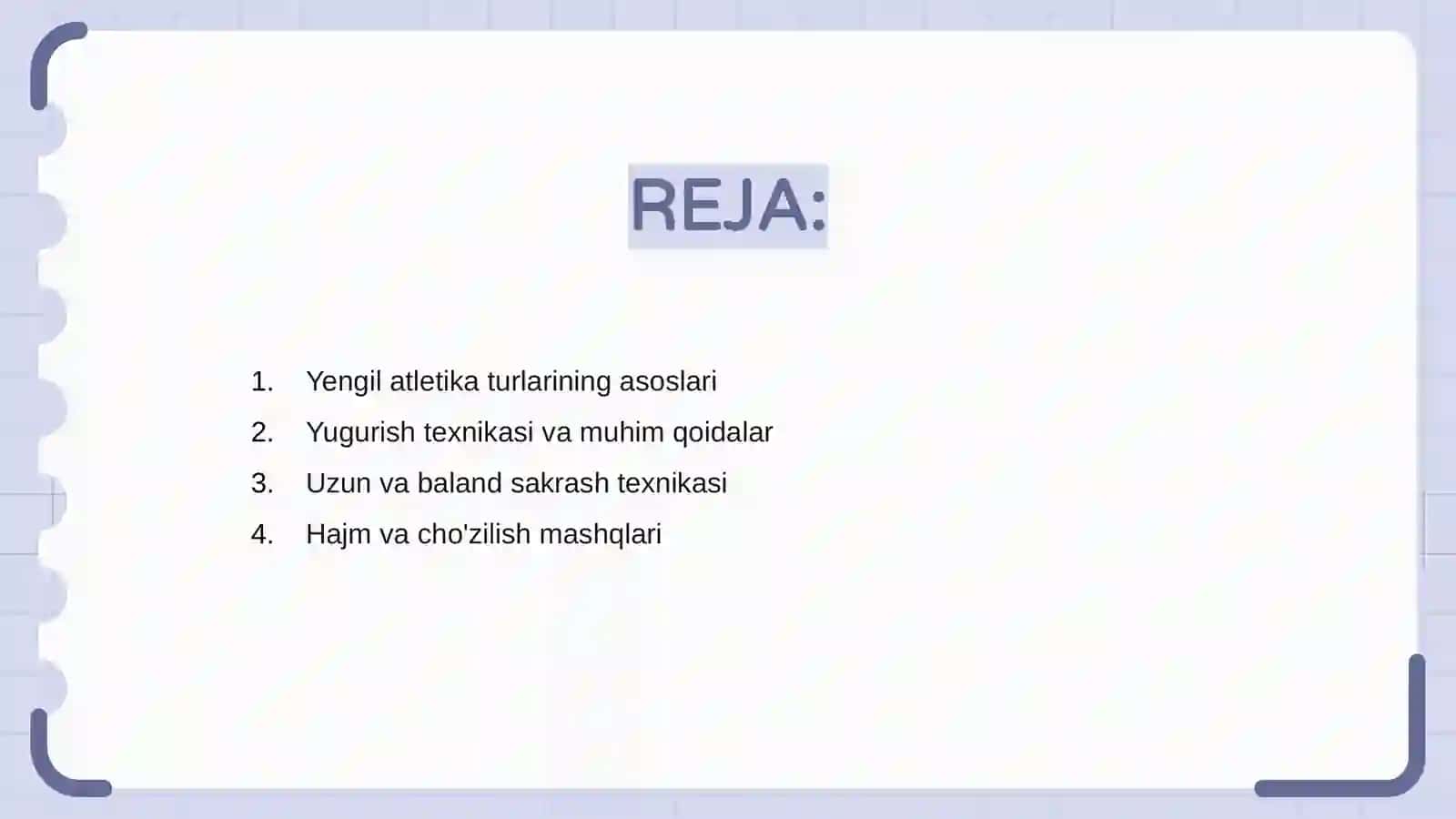 Yengil atletika turlari texnikasini o'rgatish 2