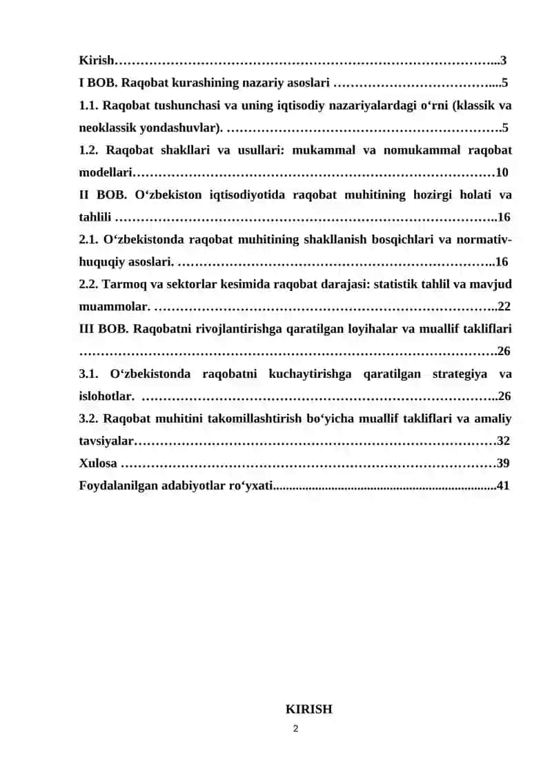 Raqobat kurashining shakllari va usullari.Kurs ishi 2