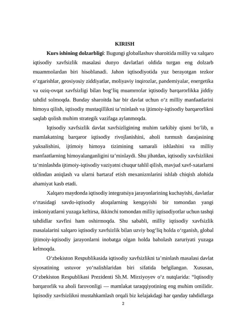 Milliy va xalqaro iqtisodiy xavfsizlikni taʼminlashda ijtimoiy-iqtisodiy vaziyatni baholash yoʻllari 2