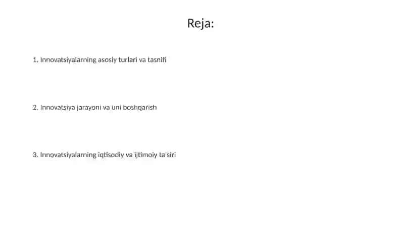 Innovatsiyalarning asosiy ko'rinishlari 2