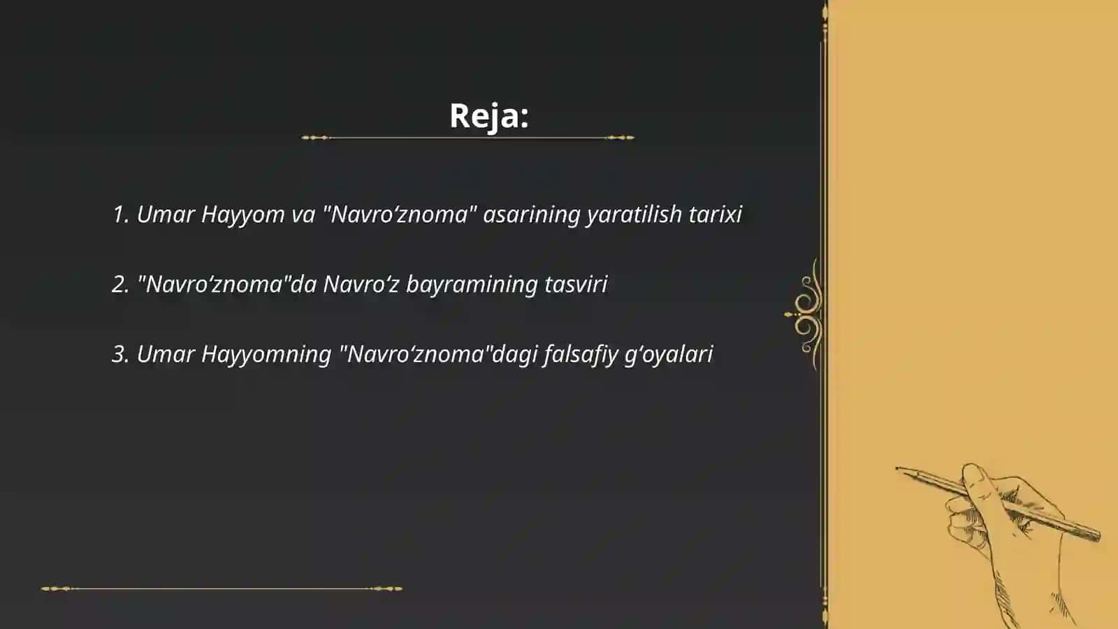 Umar Hayyorm "Navroʻznoma "asari tahlil 2