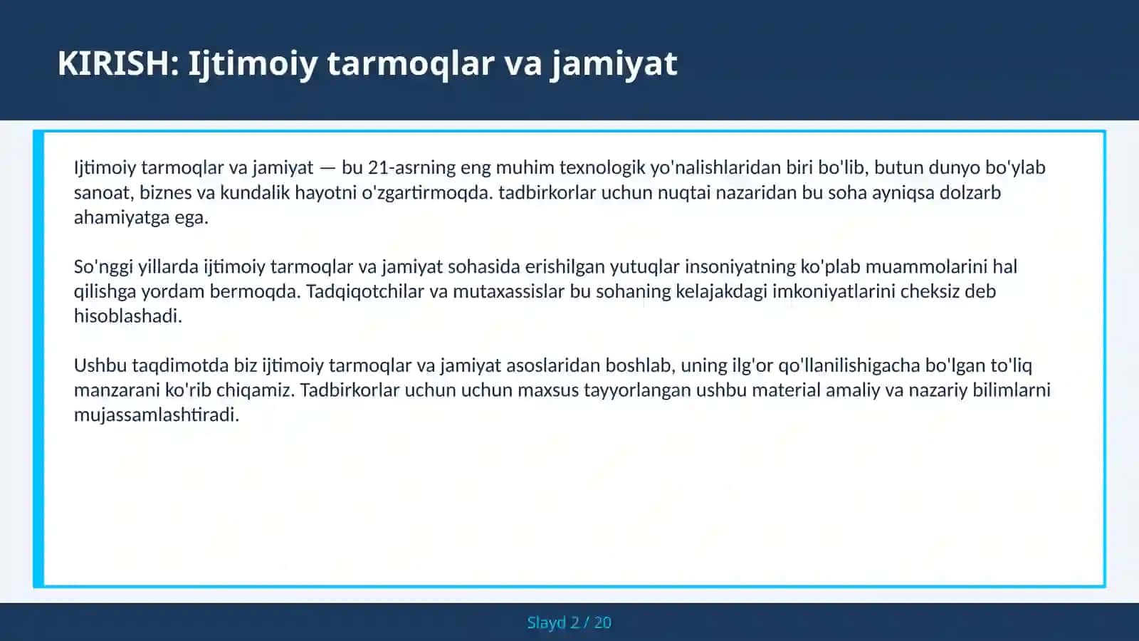 Ijtimoiy Tarmoqlar va Jamiiyat 2