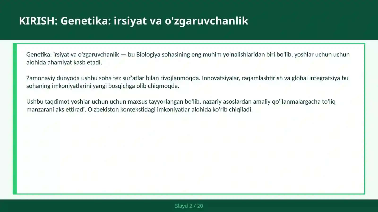 Genetika: irsiyat va o'zgaruvchanlik 2