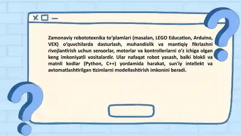 Zamonaviy “Robototexnika” to‘plamlarining imkoniyatlari 2