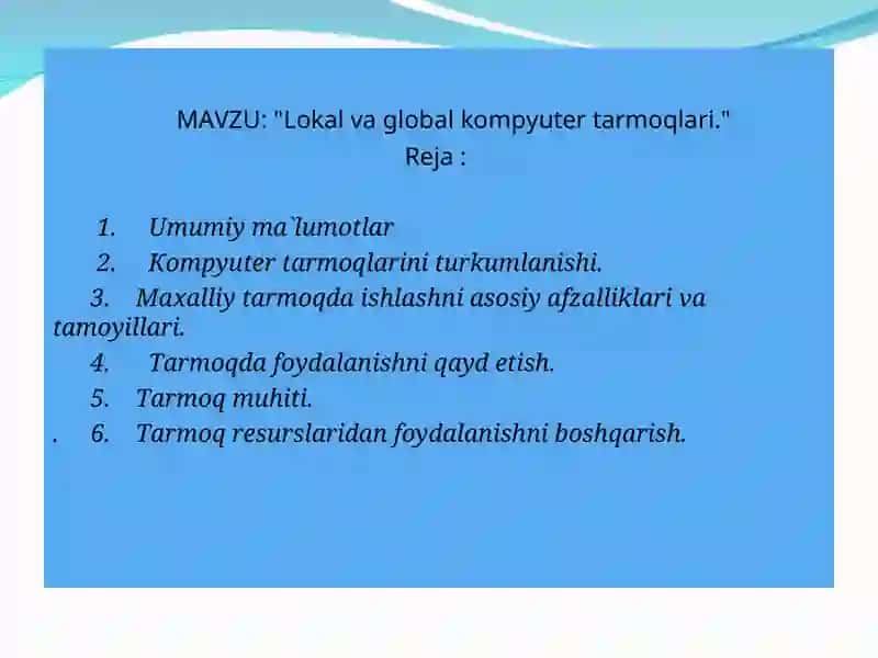 "Lokal va global kompyuter tarmoqlari." 2