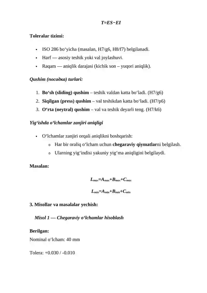 Yig‘ishda o‘lchamlar zanjiri aniqligiga erishish 2
