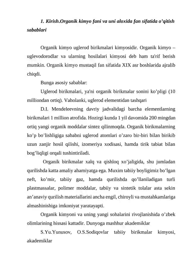 Organik kimyo fanining rivojlanishi 2