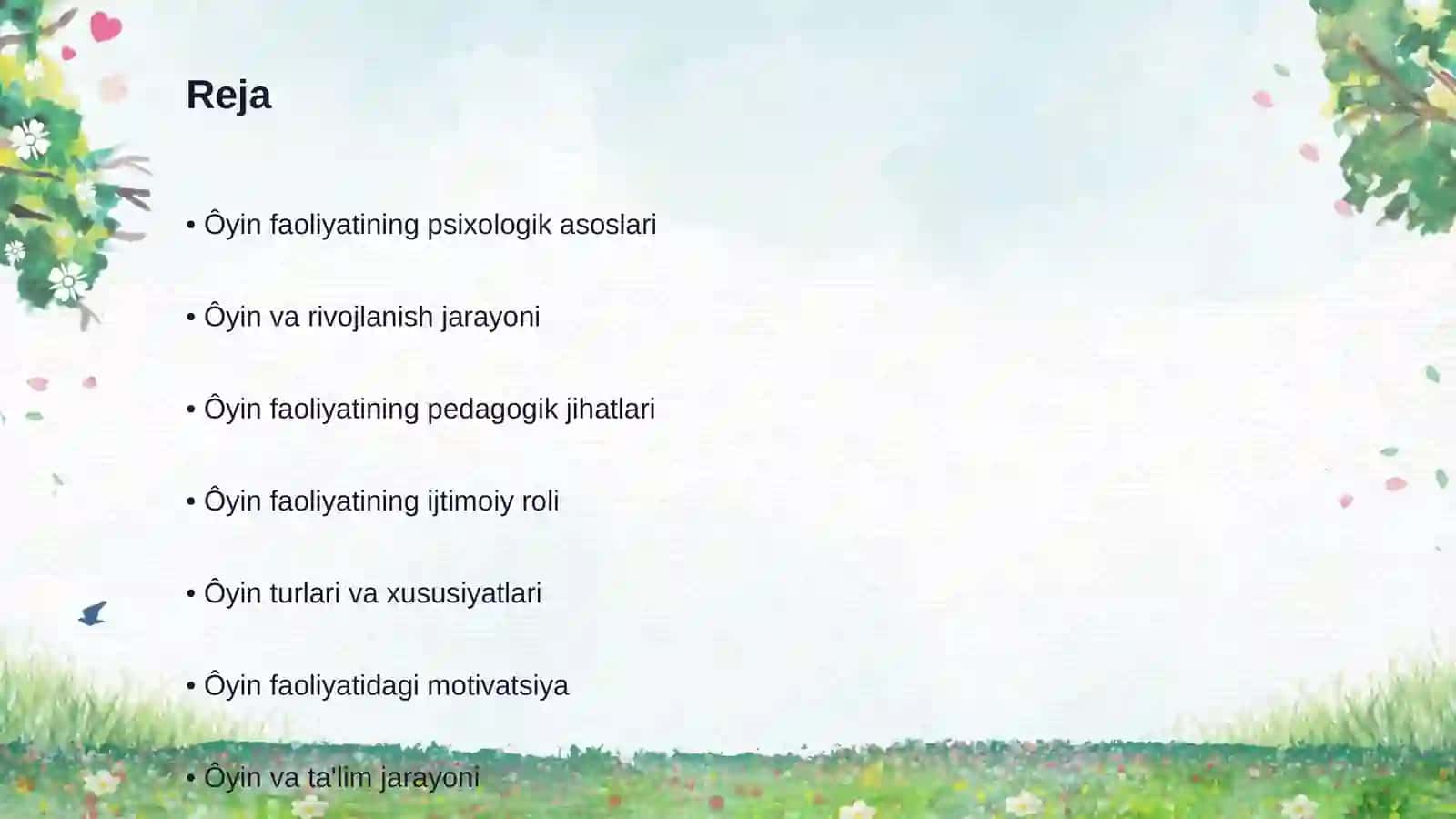 Ôyin faoliyatining nazariy asoslari 2