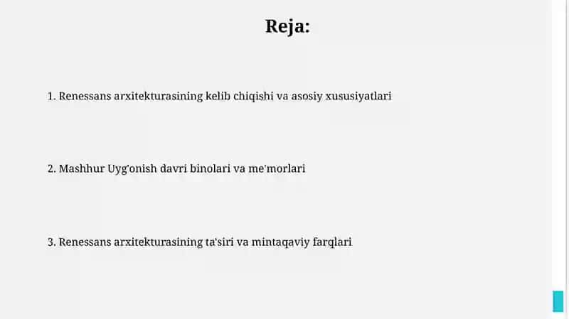 Uyg’onish davri me’morchiligi san’ati 2