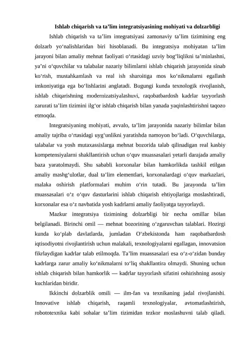 Ishlab chiqarish va ta'lim integratsiyasi 2