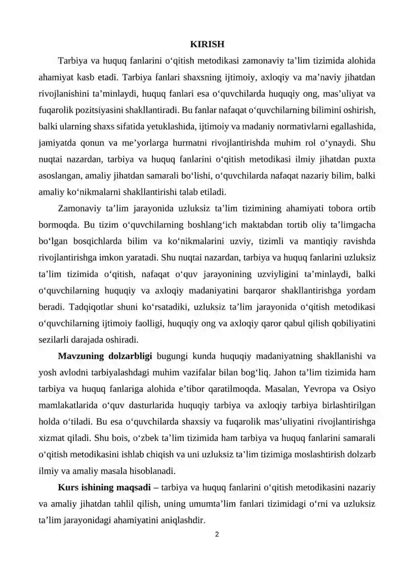 Tarbiya va Huquq Fanlarini O'qitish Metodikasi 2
