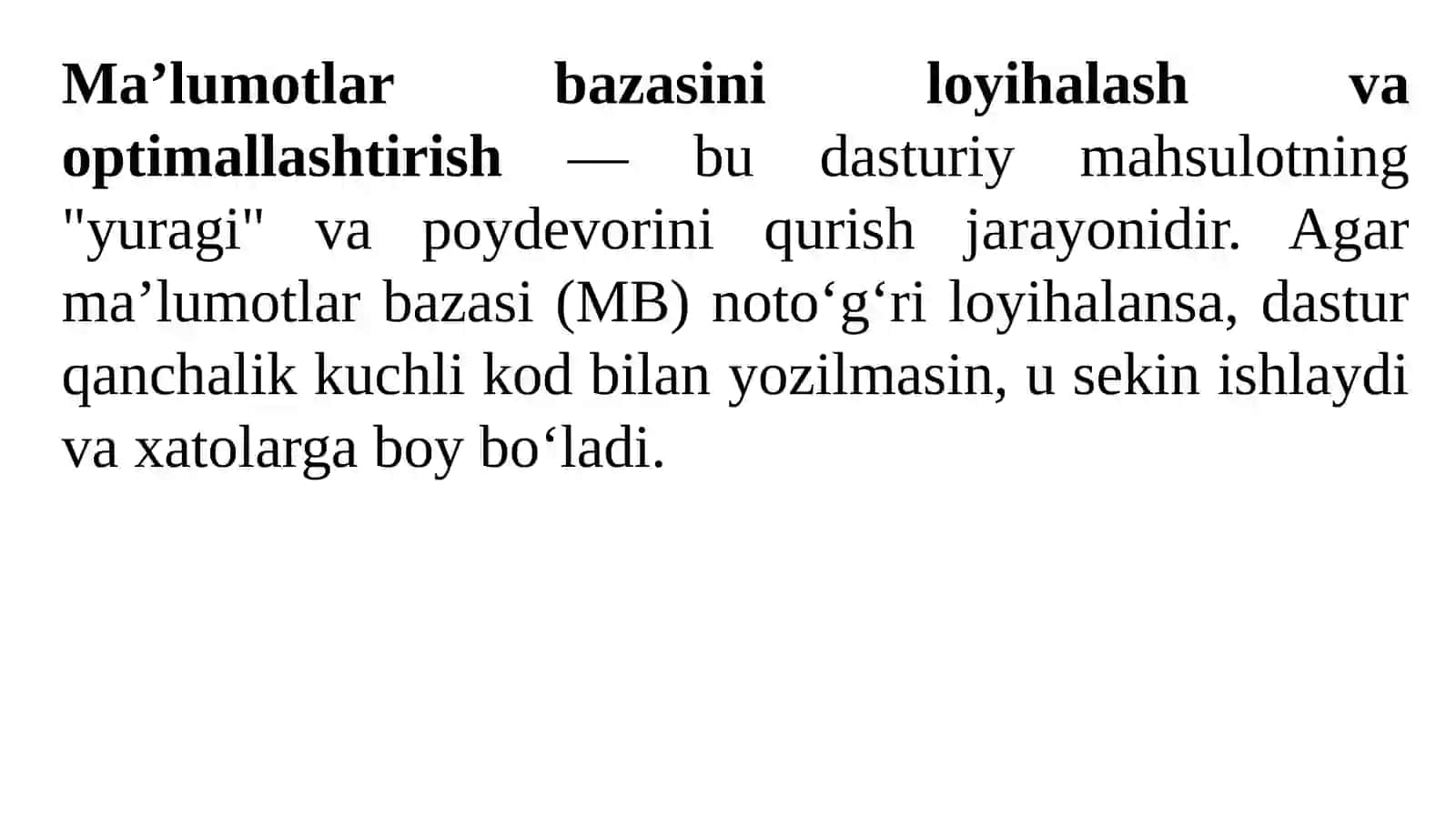 Ma’lumotlar bazasini loyihalash va optimallashtirish 2