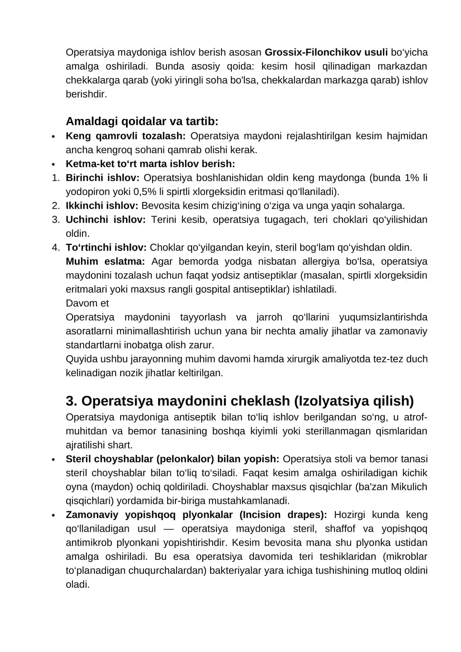 Jarrox qo‘lini va operatsiya maydonini yuqumsizlantirish usullarini bajarish 2