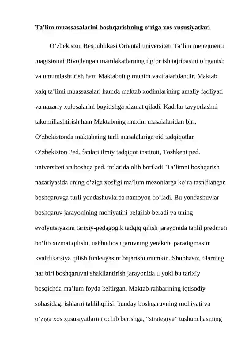 Ta’lim Muassasalarini Boshqarishning O‘ziga Xos Xususiyatlar 2