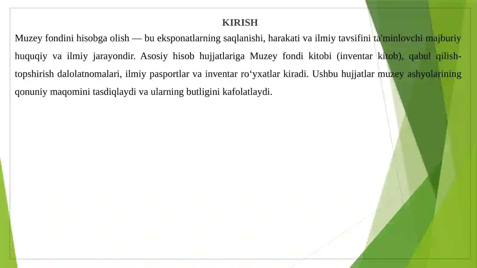 Muzey fondini hisobga olish va hisob hujjatlari 2