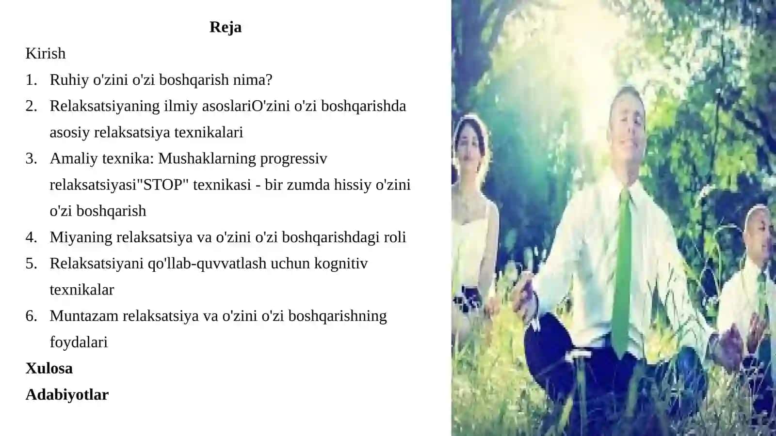 Relaksasiya samarali o'zini o'zi boshqarish omili sifatida 2