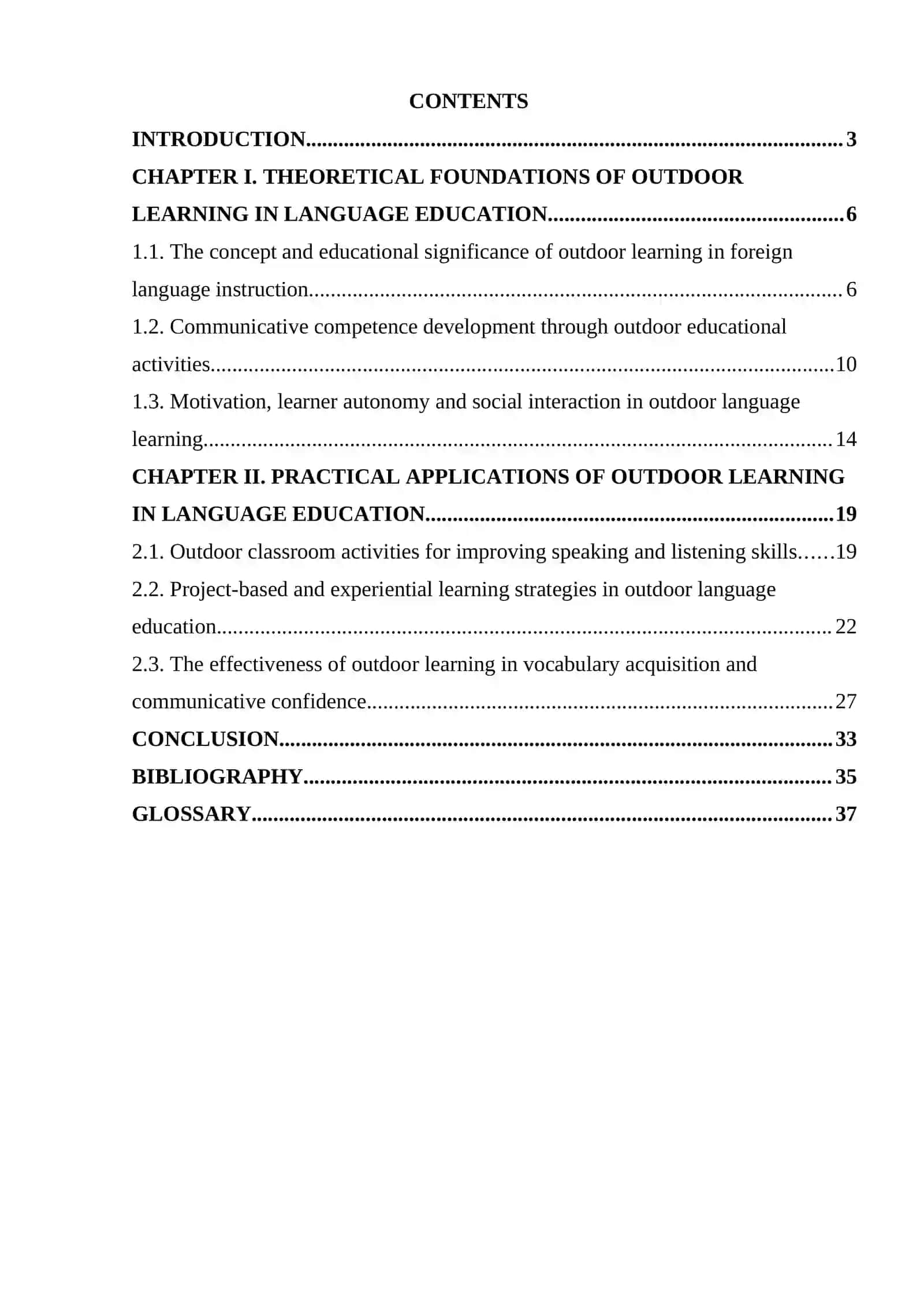 Course Paper on "The role of outdoor learning in language education classrooms" 2