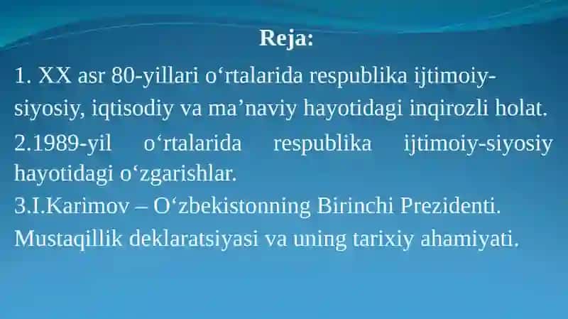 Mustaqillikka erishisharafasida O‘zbekistondagi ijtisosiy-siyosiy jarayonlar 2