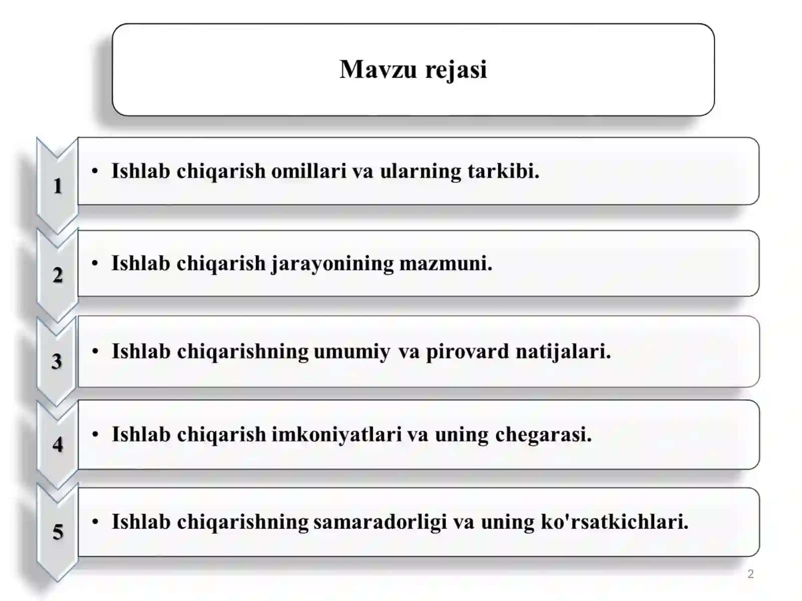 Ishlab chiqarish jarayoni va uning natijalari 2