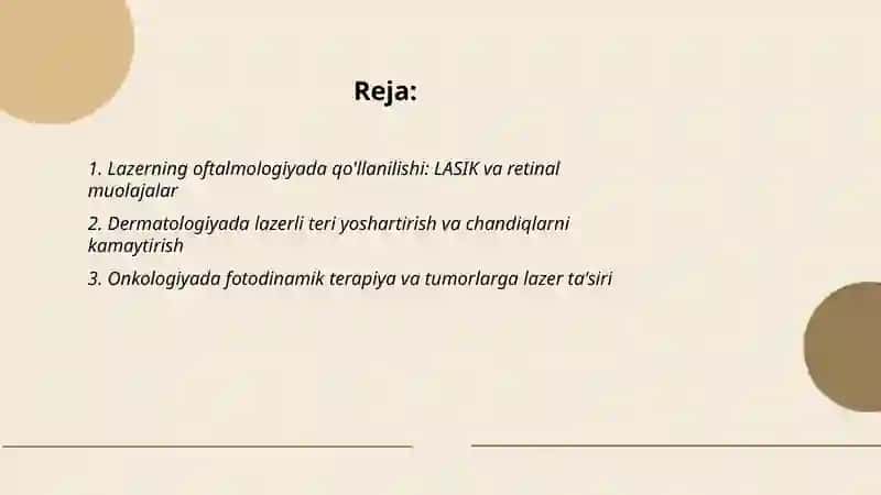 Lazerning tibbiyotda qōllanilishi 2